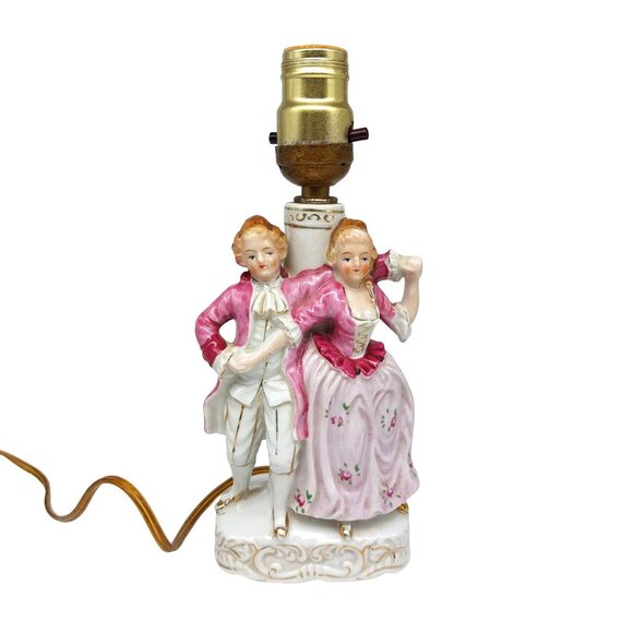 Vintage Glazed Gilded Porcelain Lamp, Table Lighting Decor, Classic French Victo
